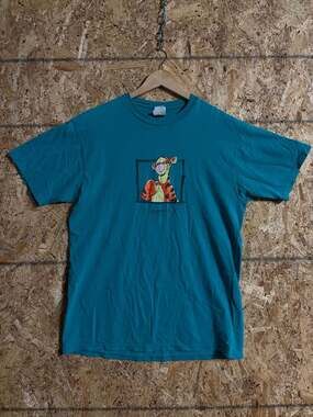 Vintage Disney Pooh Tigger Graphic T-Shirt Teal Size Large